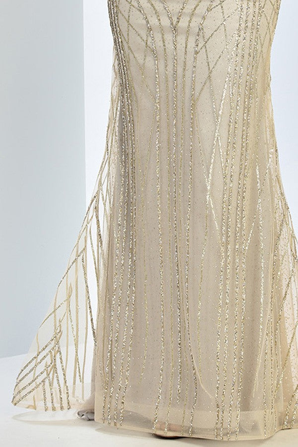 Strapless Glitter Strips Sheath Dress