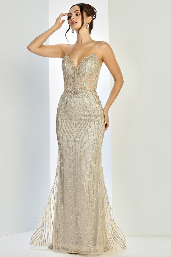 Strapless Glitter Strips Sheath Dress