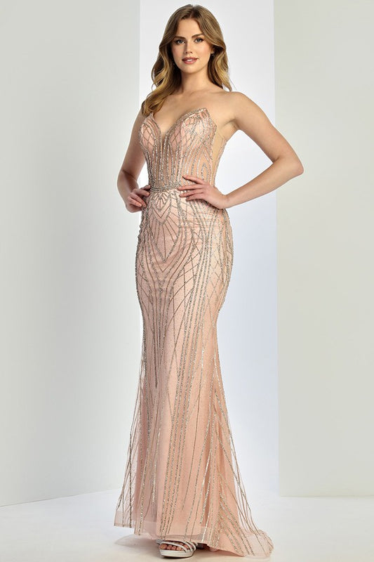 Strapless Glitter Strips Sheath Dress