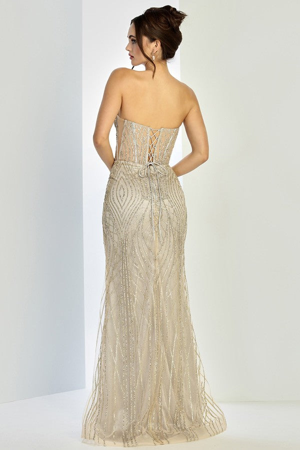 Strapless Glitter Strips Sheath Dress