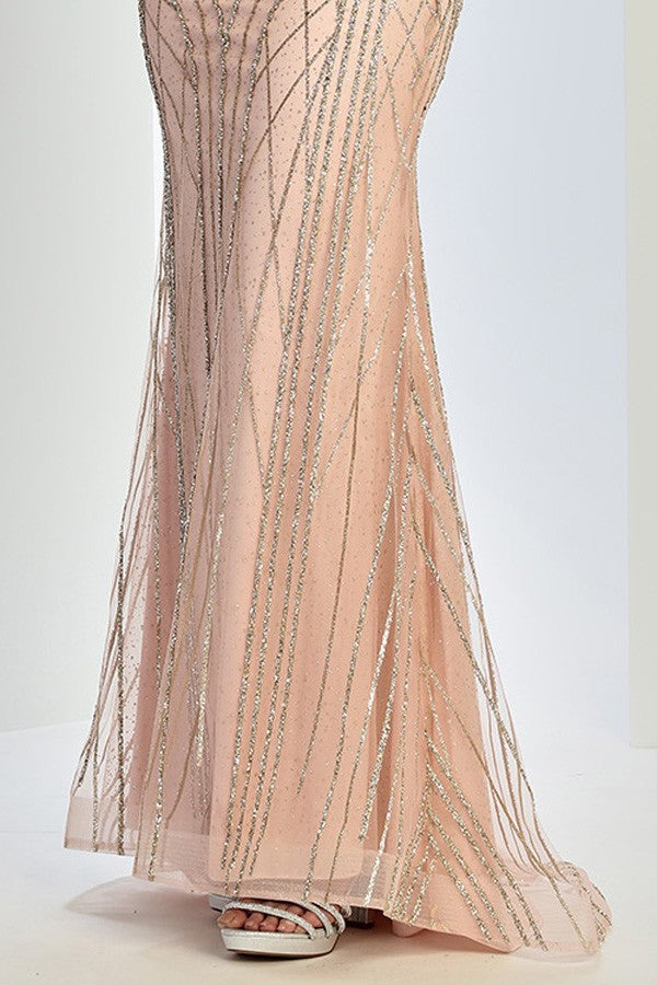 Strapless Glitter Strips Sheath Dress