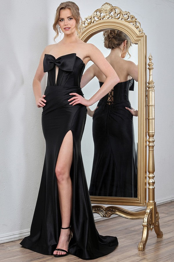 Sweetheart Bow Neckline Satin Sheath Dress