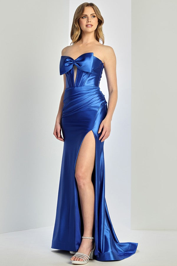 Sweetheart Bow Neckline Satin Sheath Dress