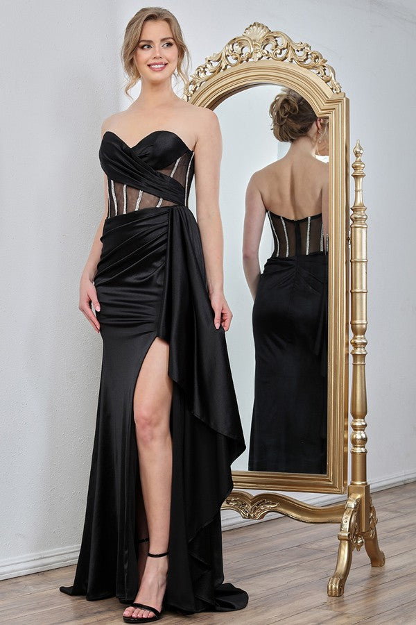 Sweetheart Pleated Illusion Top Sheath Dress