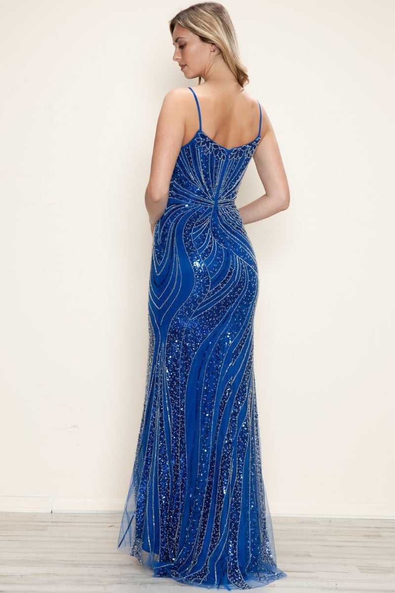 Elegant Sequin Detail Floor Length Dress