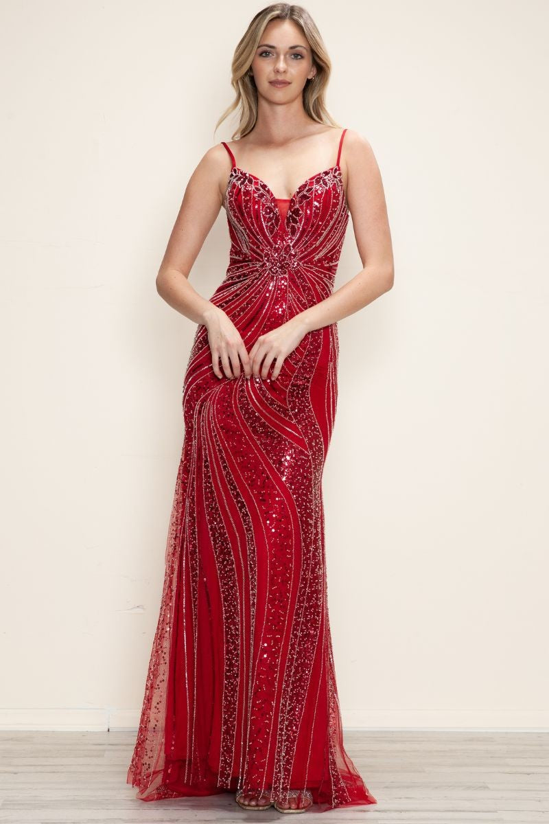 Elegant Sequin Detail Floor Length Dress