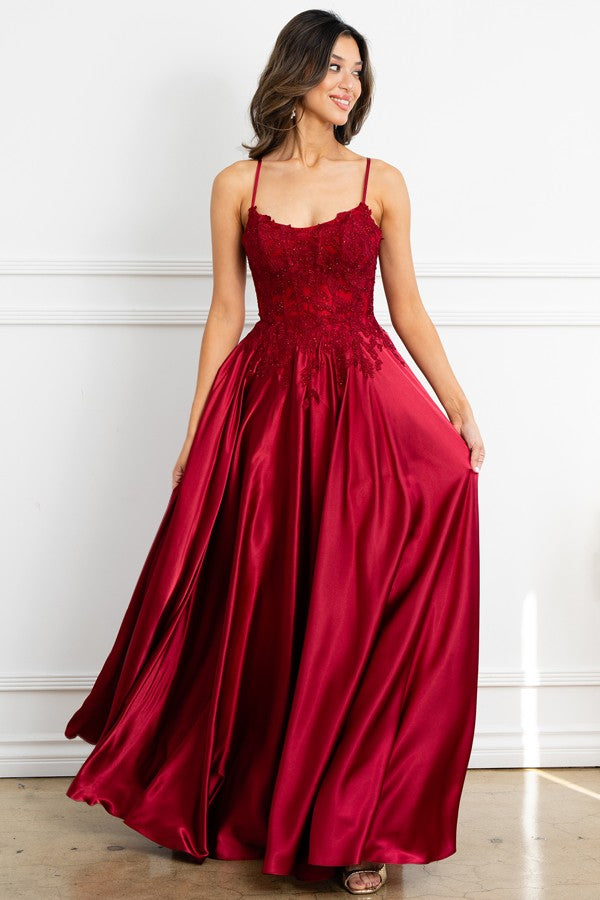 Sleeveless Spaghetti Straps A Line Satin Dress
