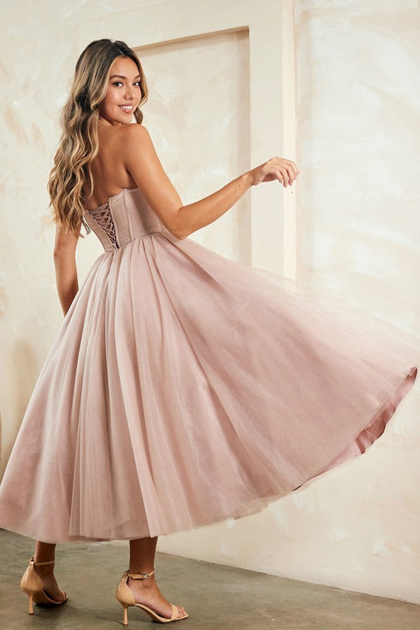 Strapless Sweetheart Layered Midi Dress
