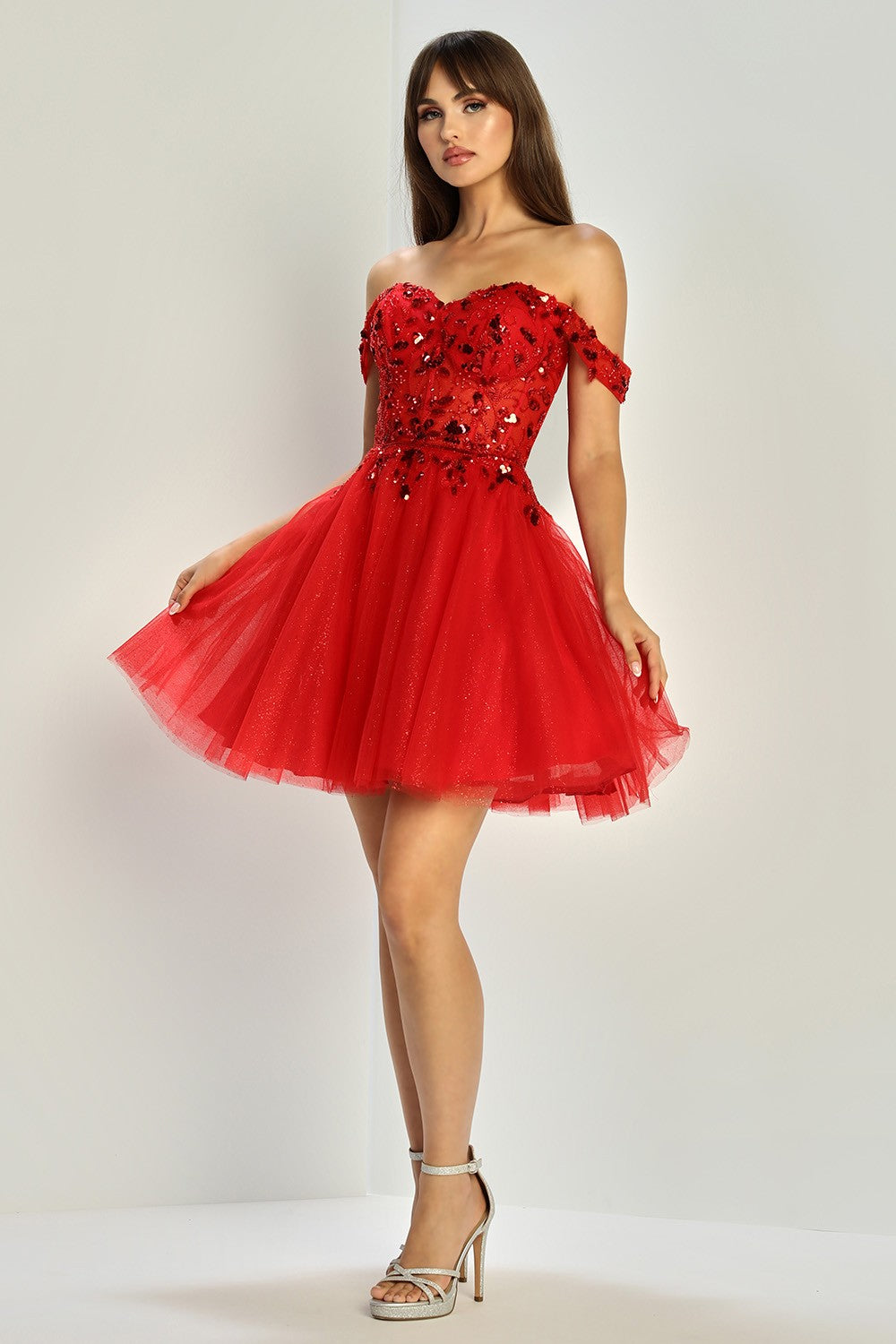 Off Shoulder Sweetheart Embellished Short Dress