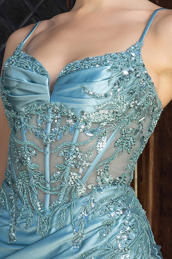 Sleeveless Spaghetti Straps Embellished Satin Shea