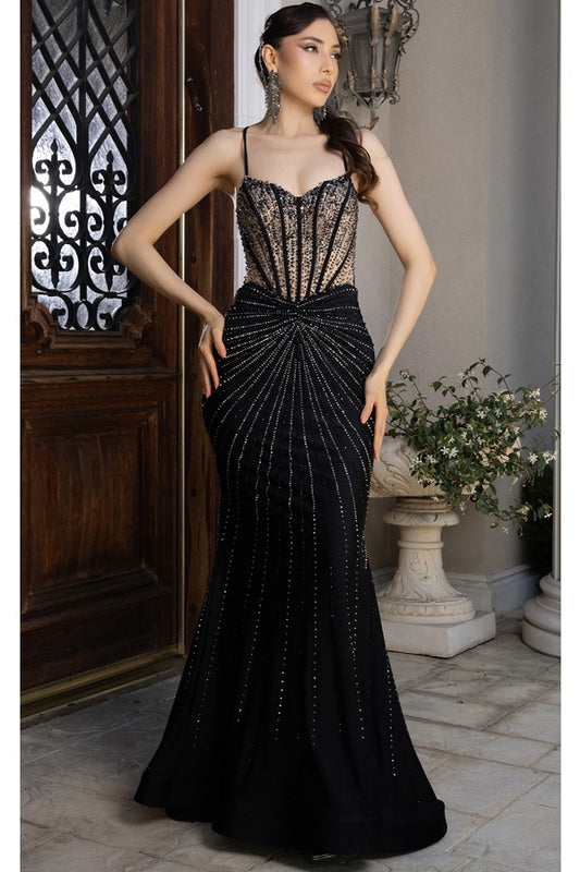 Sleeveless Embellished Illusion Top Mermaid Dress