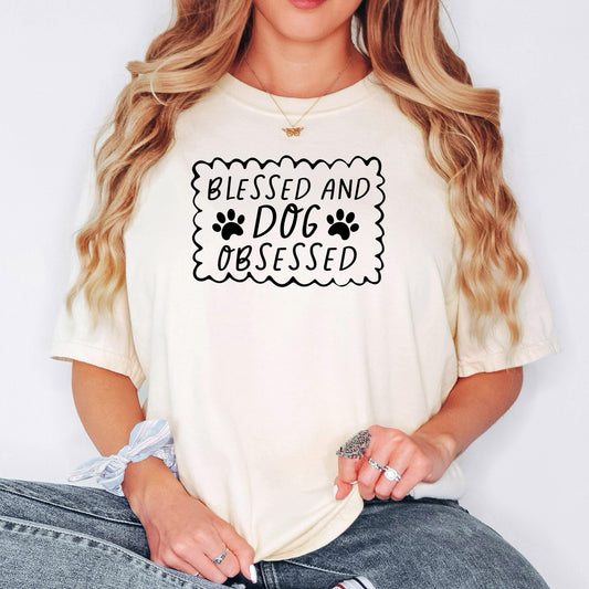 Dog Lover T-Shirt - Blessed & Dog Obsessed Comfort Colors Tee With Paw Prints