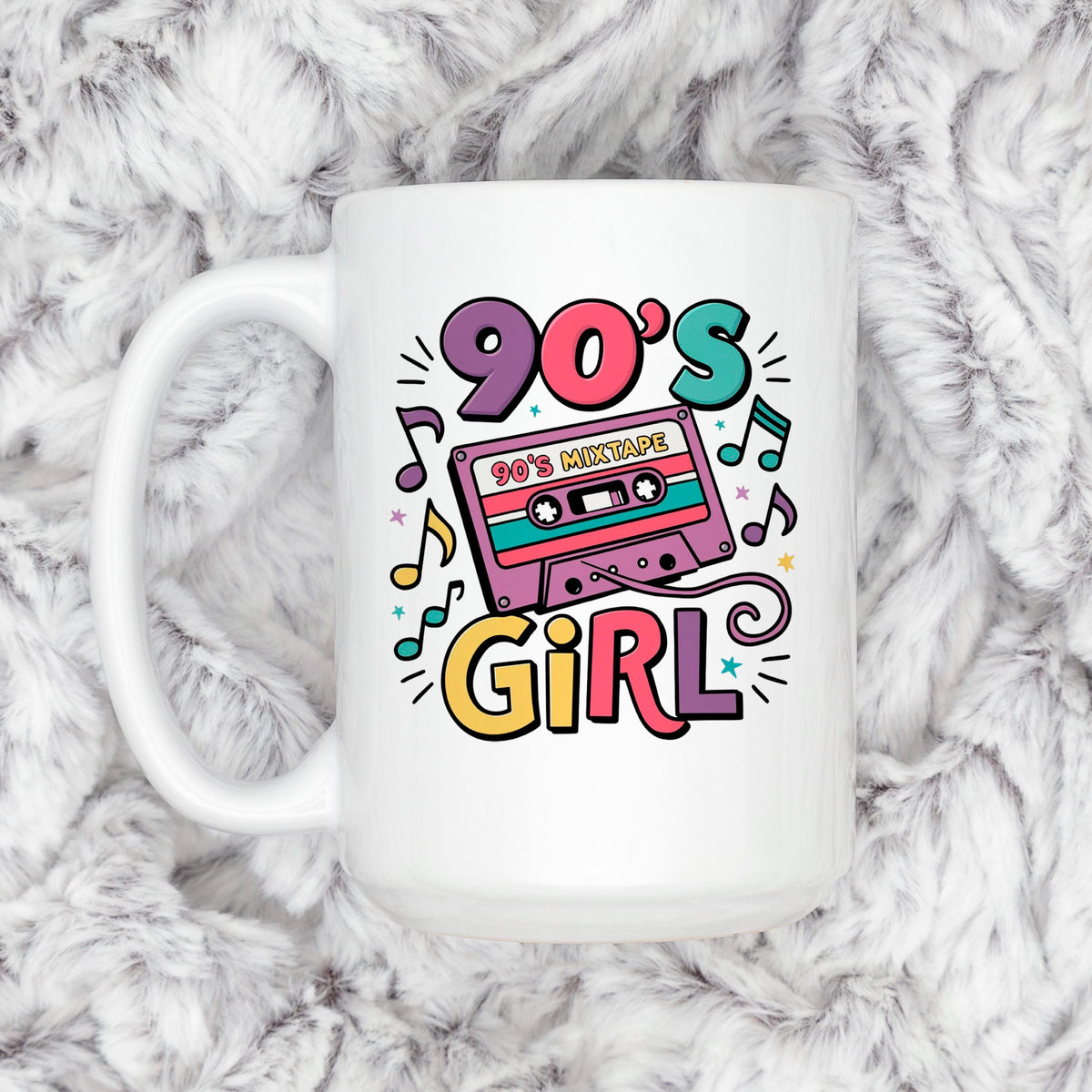 90s Girl Coffee Mug – Retro Cassette Tape Design | Microwave Safe Ceramic Cup