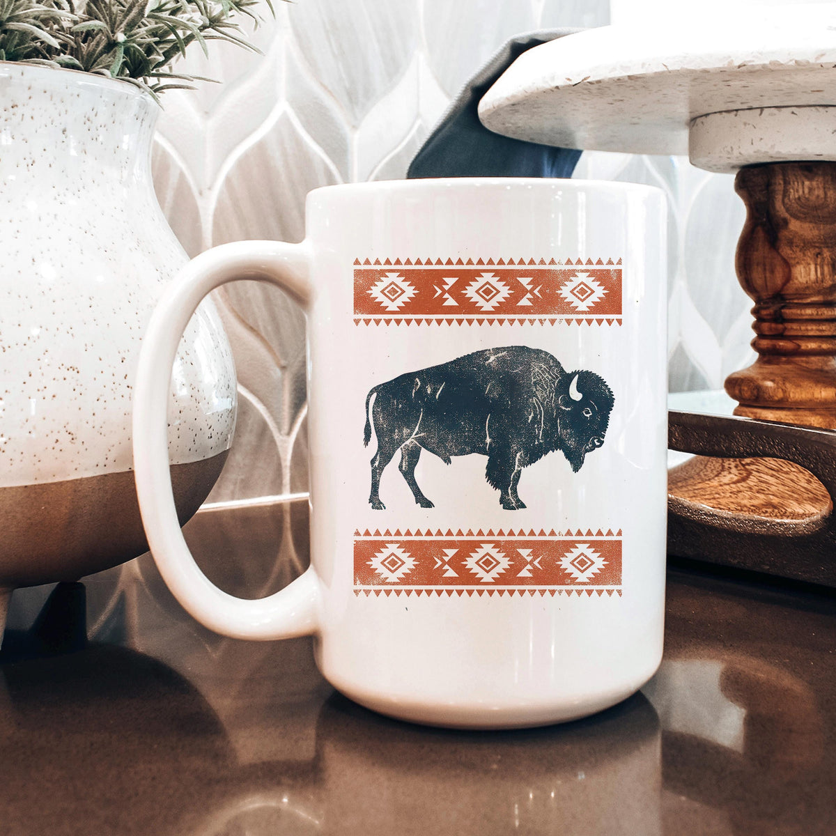 Rustic Buffalo Mug – Western Coffee Cup With Bison Design & Southwest Pattern