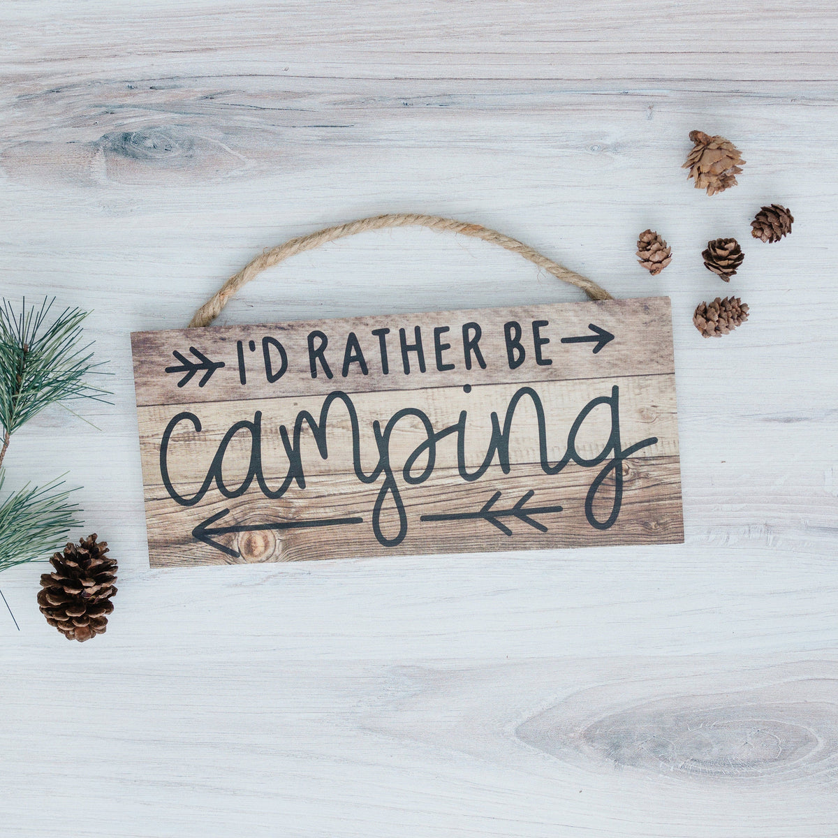 Rustic Camping Sign - I'd Rather Be Camping Wall Art | Wooden Cabin Decor