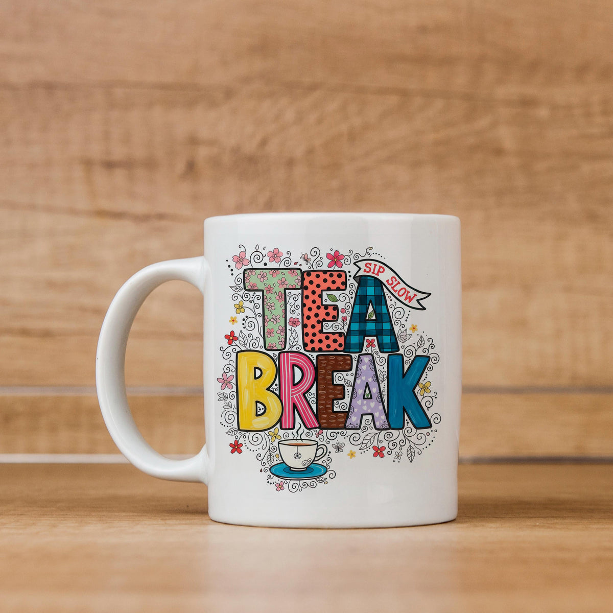 Tea Break Mug - Cozy Coffee Cup With Colorful Floral Design | Relaxation Gift