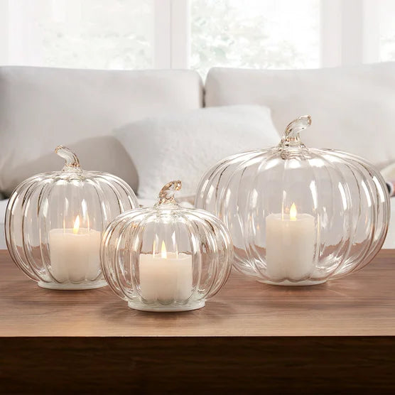 Glass Pumpkin LED Light Candles, Set of 3