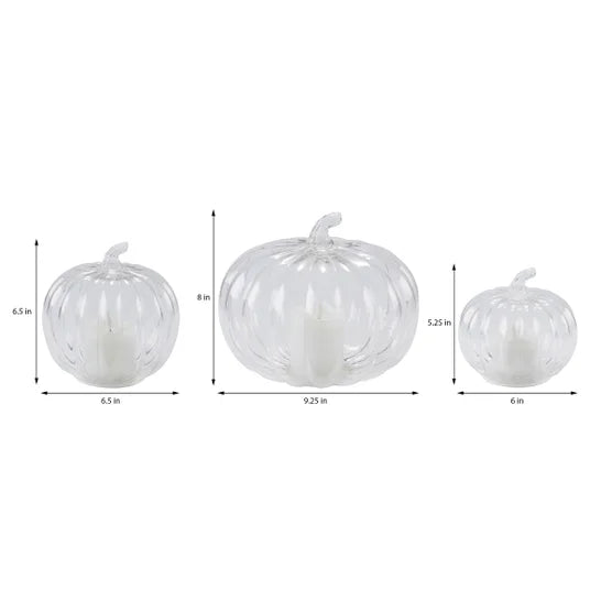 Glass Pumpkin LED Light Candles, Set of 3