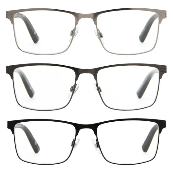 Design Optics by Foster Grant Metal Square Reading Glasses, 3-pack