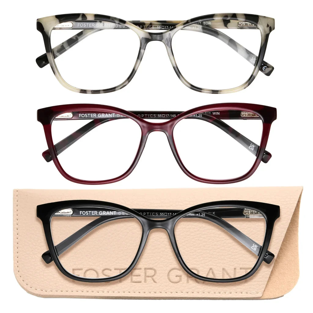 Design Optics by Foster Grant #811 Fashion Cateye Reading Glasses, 3-pack