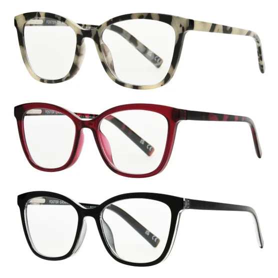 Design Optics by Foster Grant #811 Fashion Cateye Reading Glasses, 3-pack