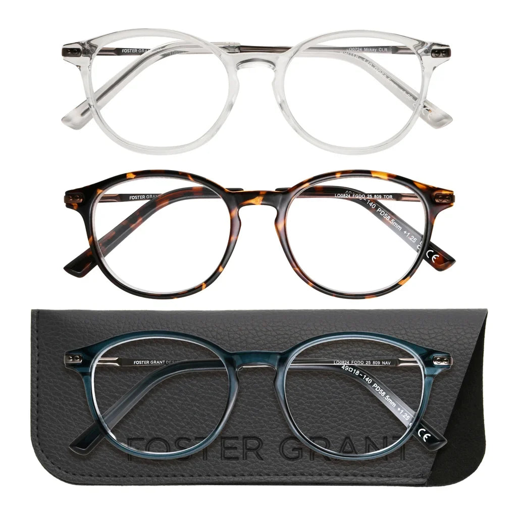 Design Optics by Foster Grant Classic Plastic Round Reading Glasses, 3-pack