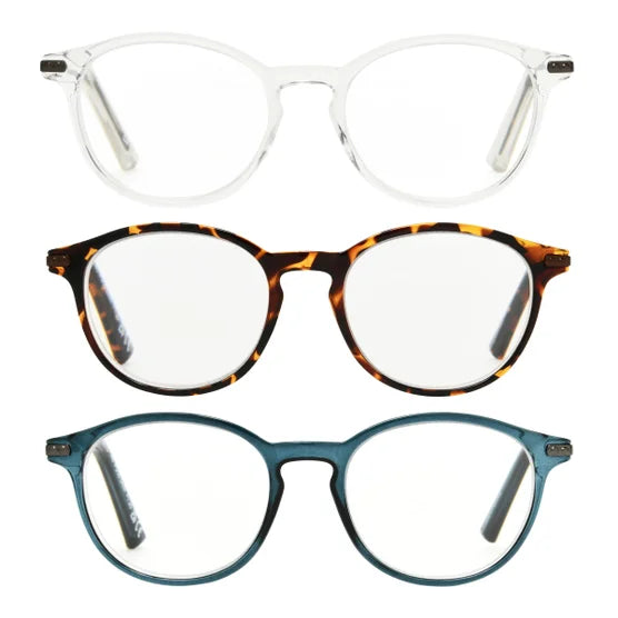 Design Optics by Foster Grant Classic Plastic Round Reading Glasses, 3-pack