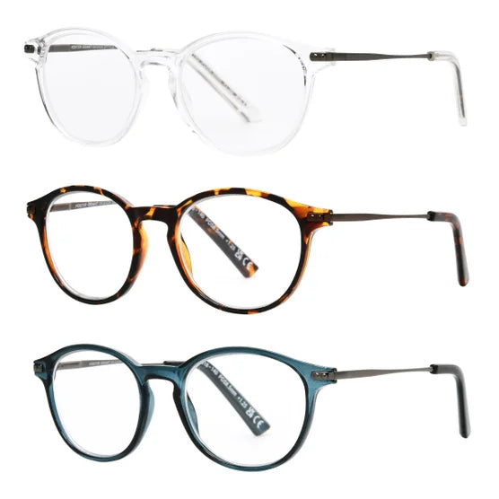 Design Optics by Foster Grant Classic Plastic Round Reading Glasses, 3-pack