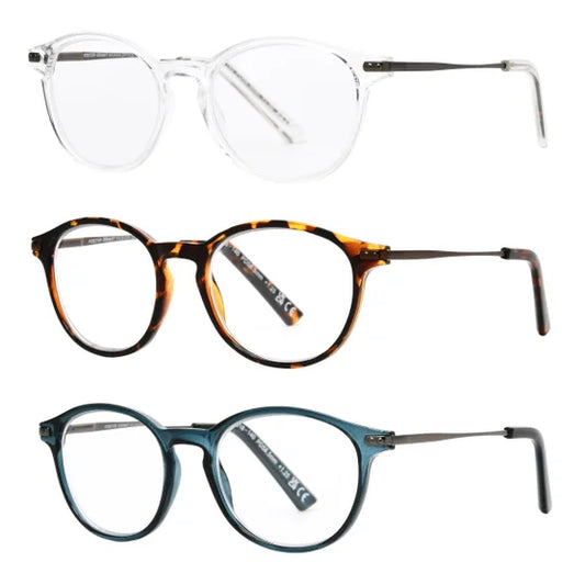 Design Optics by Foster Grant Classic Plastic Round Reading Glasses, 3-pack