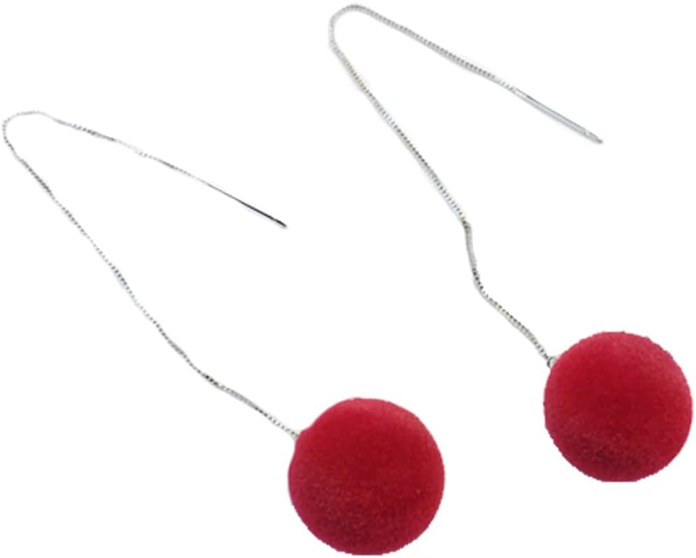 Faux Fur Pom Pom Tassel Drop Dangle Earrings Set