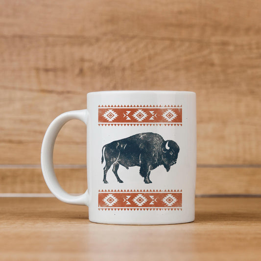 Rustic Buffalo Mug – Western Coffee Cup With Bison Design & Southwest Pattern