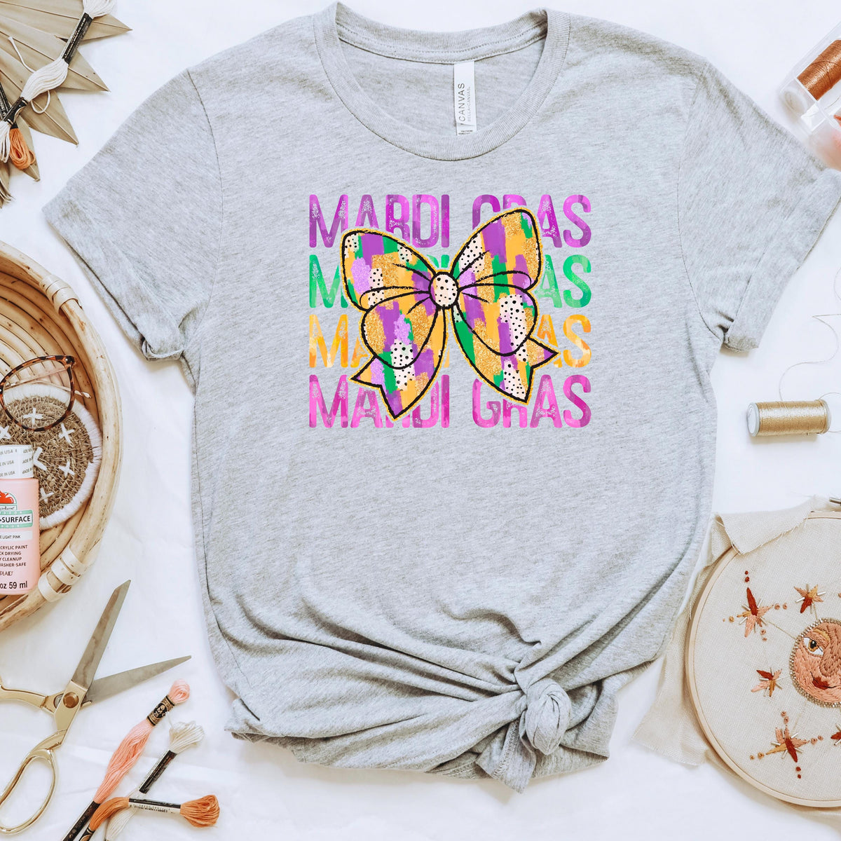 Mardi Gras Shirt - Purple Green Gold Coquette Bow Tee | New Orleans Carnival Outfit
