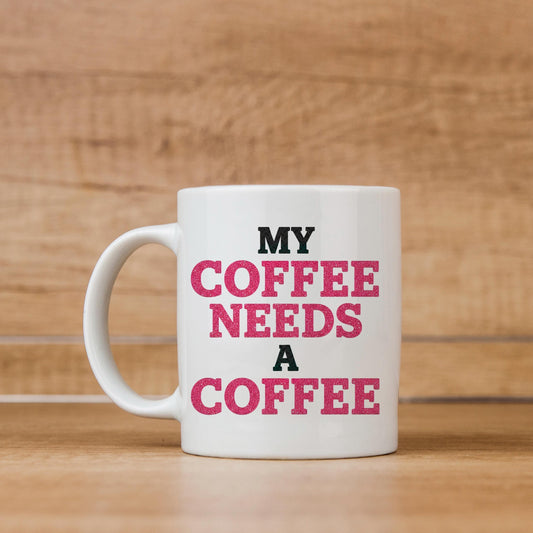 Funny Coffee Mug | Coffee Addict Gift - Glitter Style Ceramic Cup, Dishwasher Safe