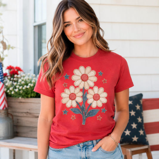 Patriotic Shirt - Floral 4th Of July Tee | Boho Retro Hippie Daisy Lover Shirt