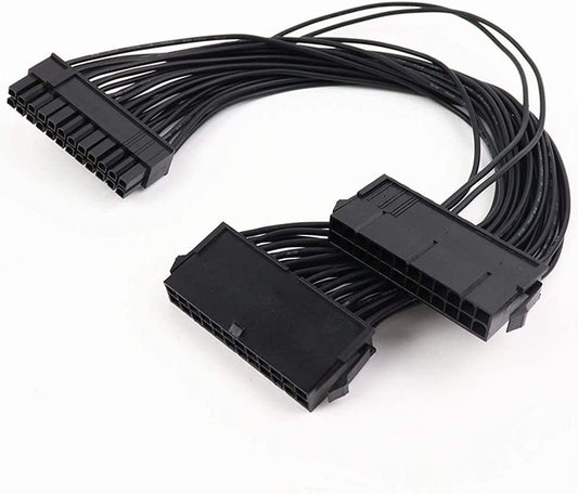COMeap Dual PSU Power Supply Extension Cable for ATX Motherboard,Full Copper 24 pin Chassis Power Start line,24 pin to 24(20+4) pin,1ft/30cm