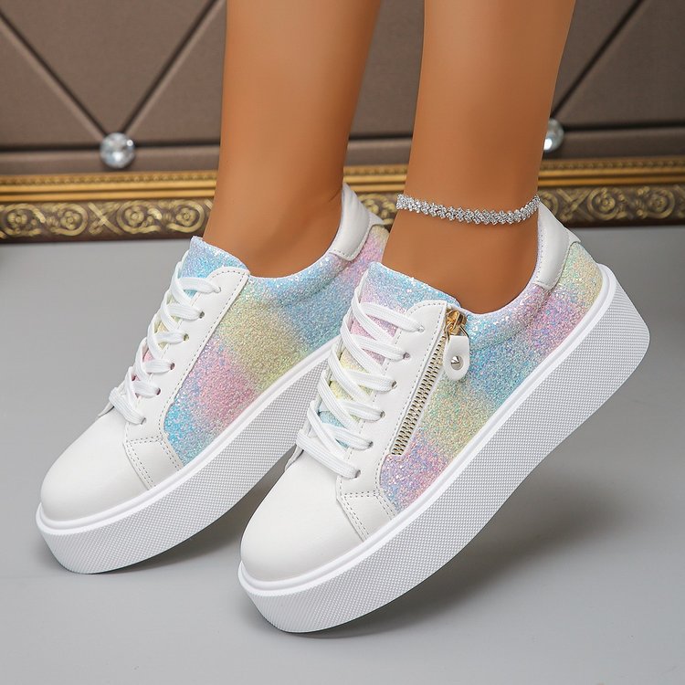Women's Sequin Lace-Up Sneakers – Glitter Casual Sport Shoes