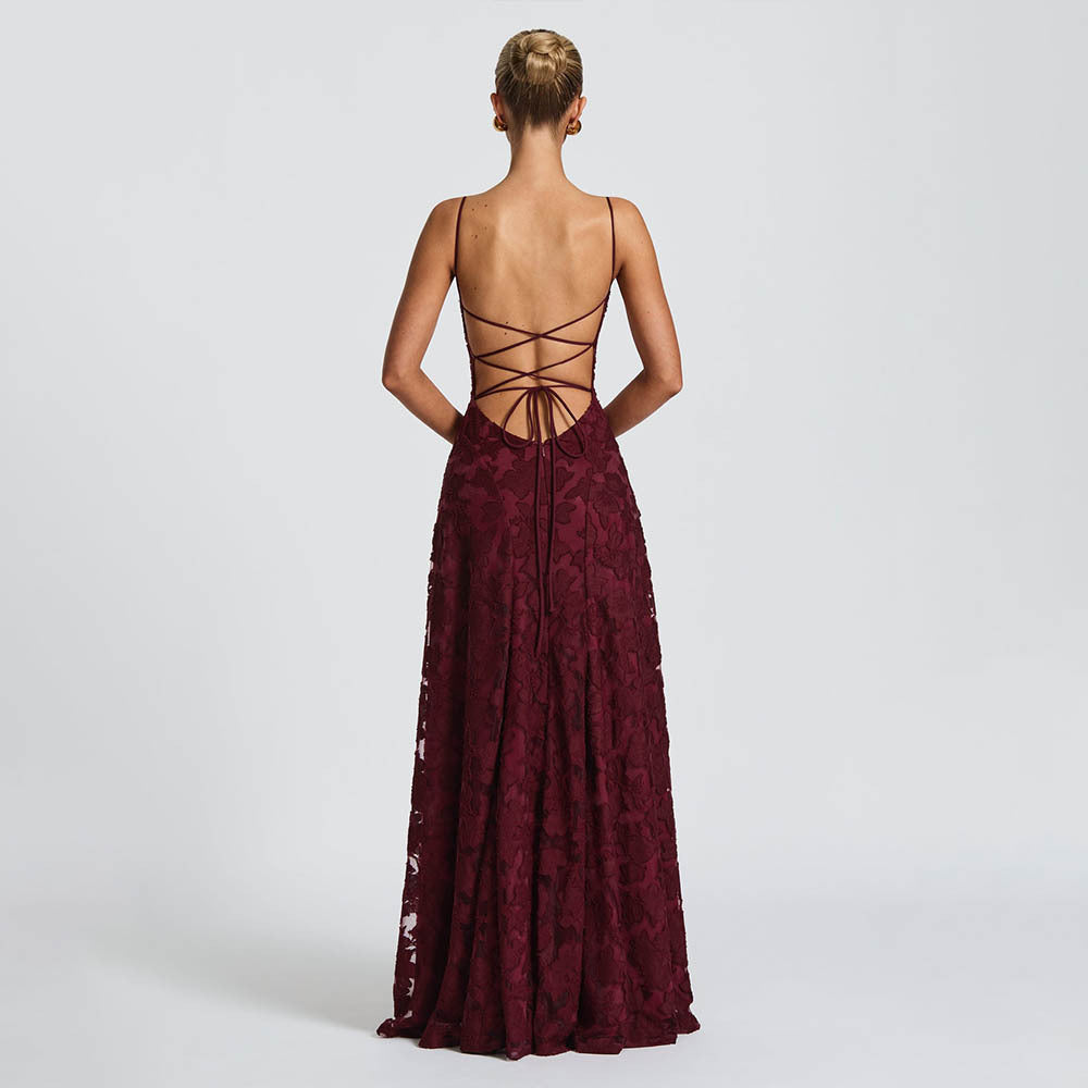 Style Women's Evening Dress New Fashion Versatile Hot Girl Style Burgundy Sexy Suspender Dress