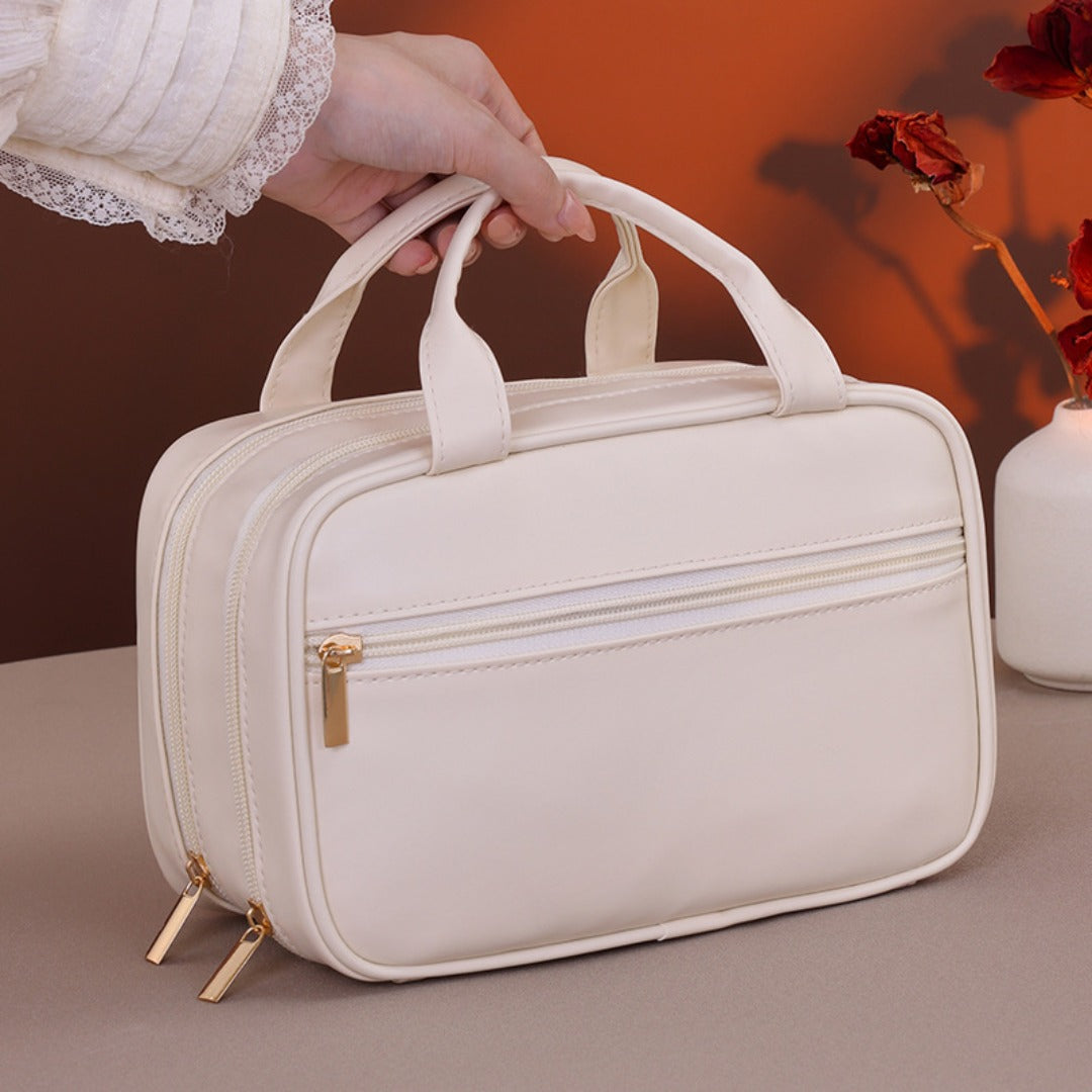 Double layer portable cosmetic bag, large capacity portable cosmetic storage bag, makeup bag organizer,Makeup bag with compartments,
