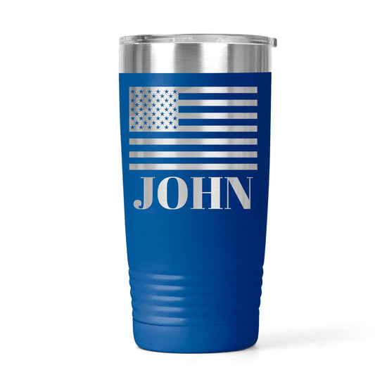 Personalized Flag Tumbler - Patriotic Water Bottle with Custom Name, Insulated Stainless Steel