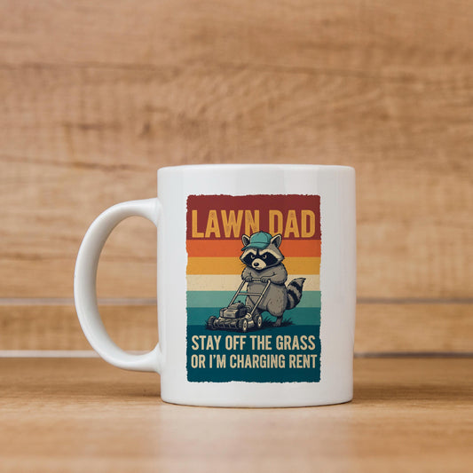 Funny Dad Mug - Vintage Raccoon Coffee Cup | Lawn Care Gift, Dad Humor Present