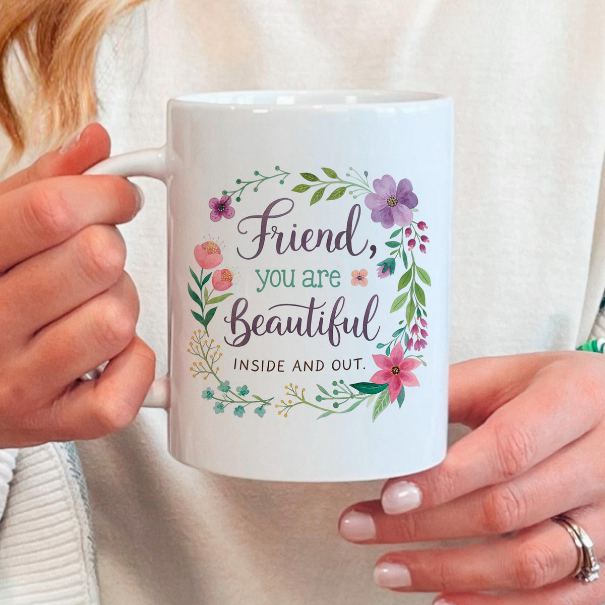 Inspirational Friend Mug – Floral Coffee Cup with Positive Affirmation for Her