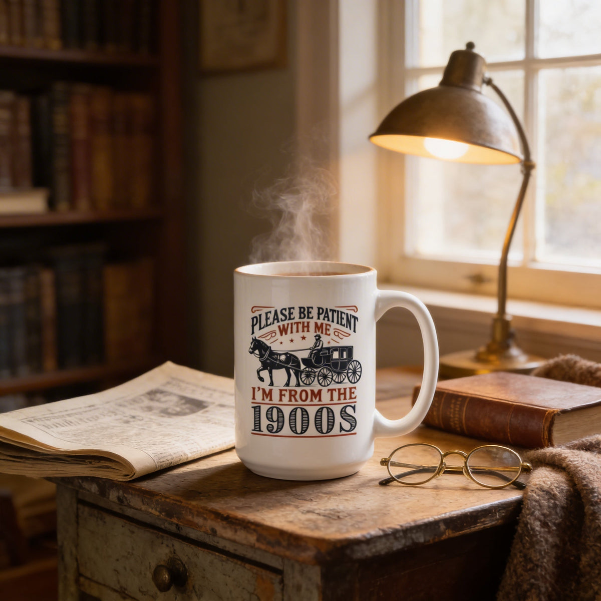 1900s Humor Mug – Vintage Ceramic Cup With Horse Carriage Design