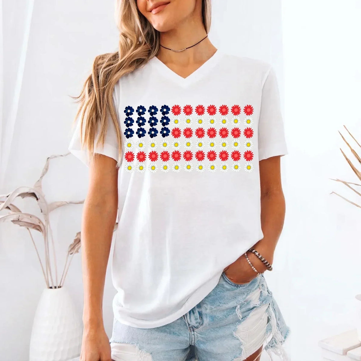 American Flag Daysies, Flowers Independence Day T-shirt