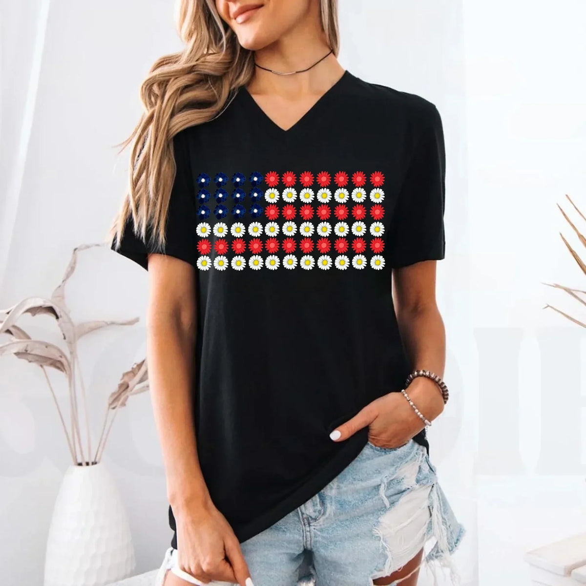 American Flag Daysies, Flowers Independence Day T-shirt
