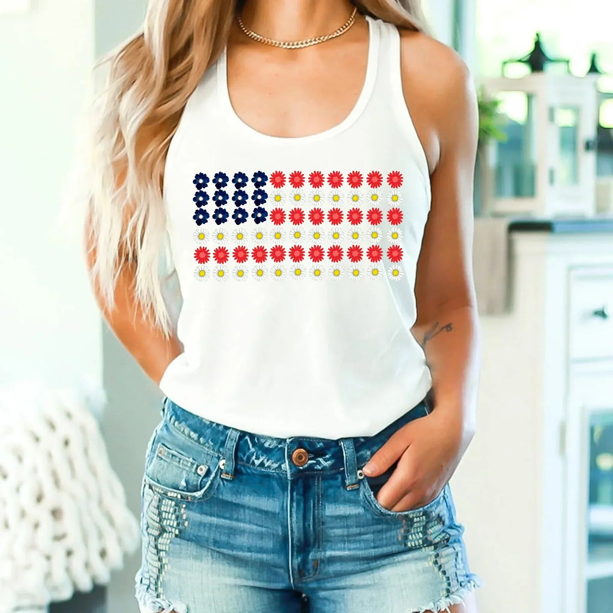 American Flag Daysies, Flowers Independence Day T-shirt
