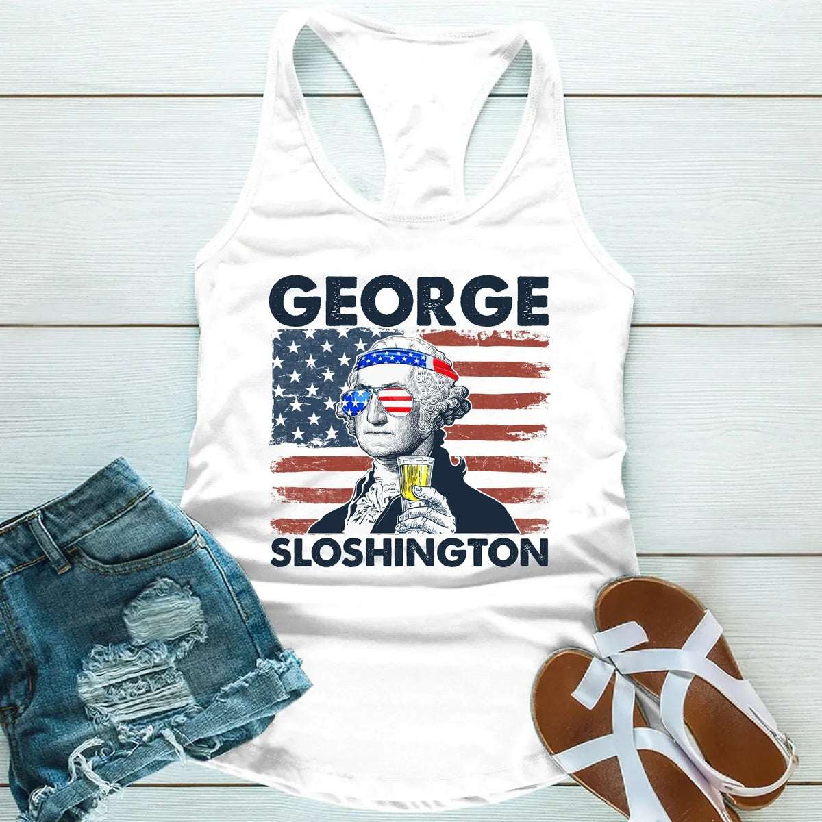 George Sloshington Unisex Tank Top – Founding Father Party Tee