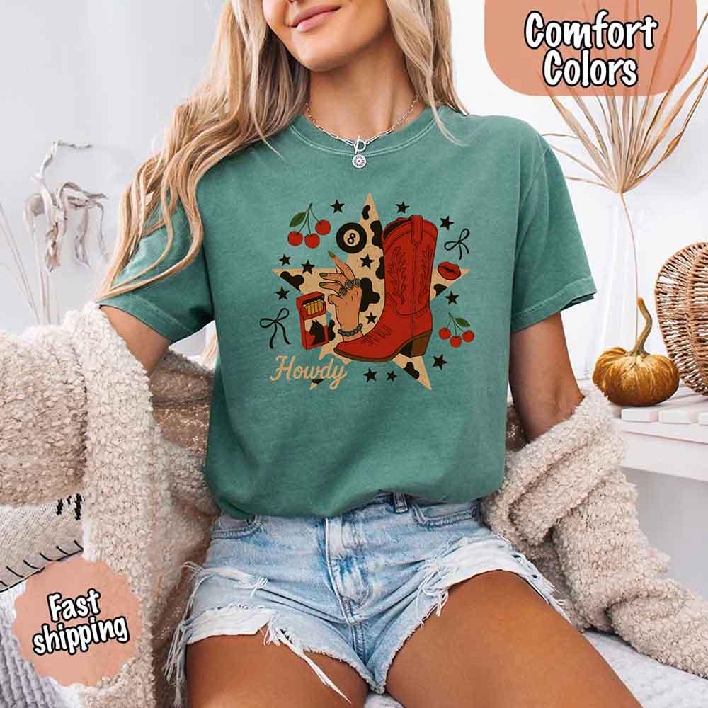 Howdy Cowgirl Star Collage Color Comfort Shirt