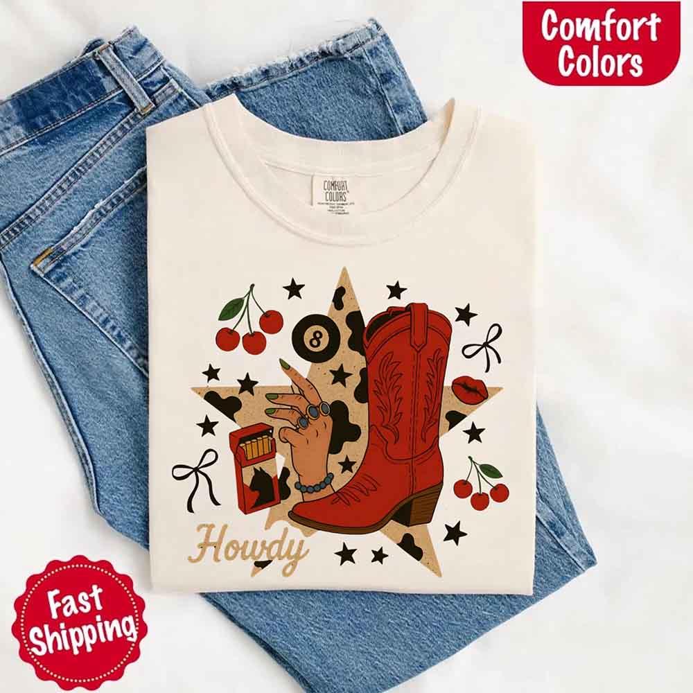 Howdy Cowgirl Star Collage Color Comfort Shirt