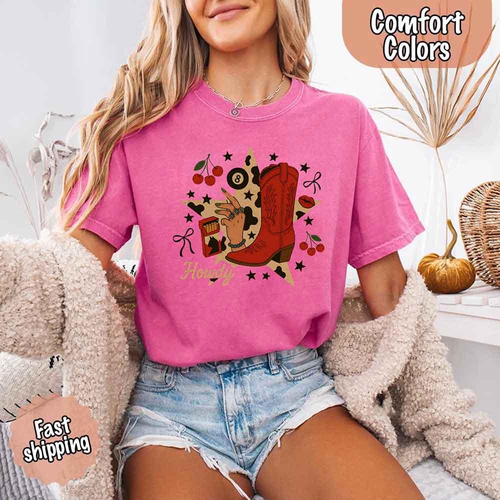 Howdy Cowgirl Star Collage Color Comfort Shirt
