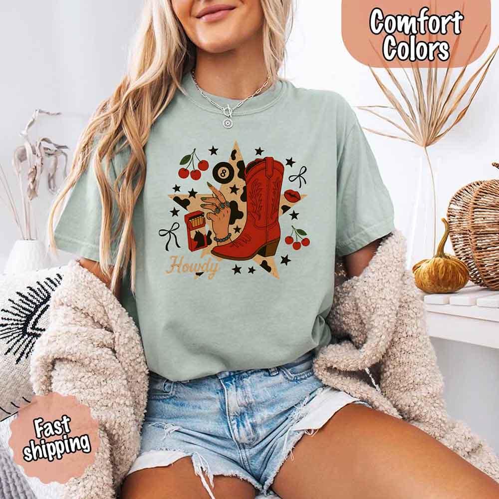 Howdy Cowgirl Star Collage Color Comfort Shirt